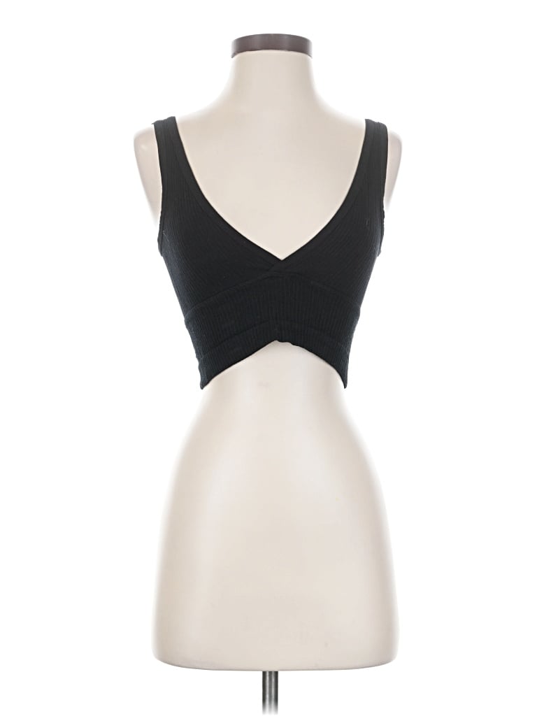 Pre-owned Out From Under Tank Top Black Solid Pattern V Neck Tops