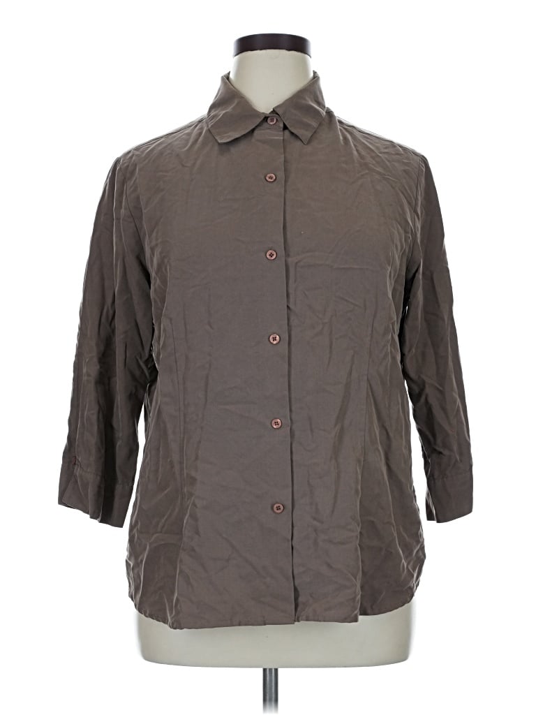 Pre-owned Notations 3/4 Sleeve Button Down Shirt In Brown
