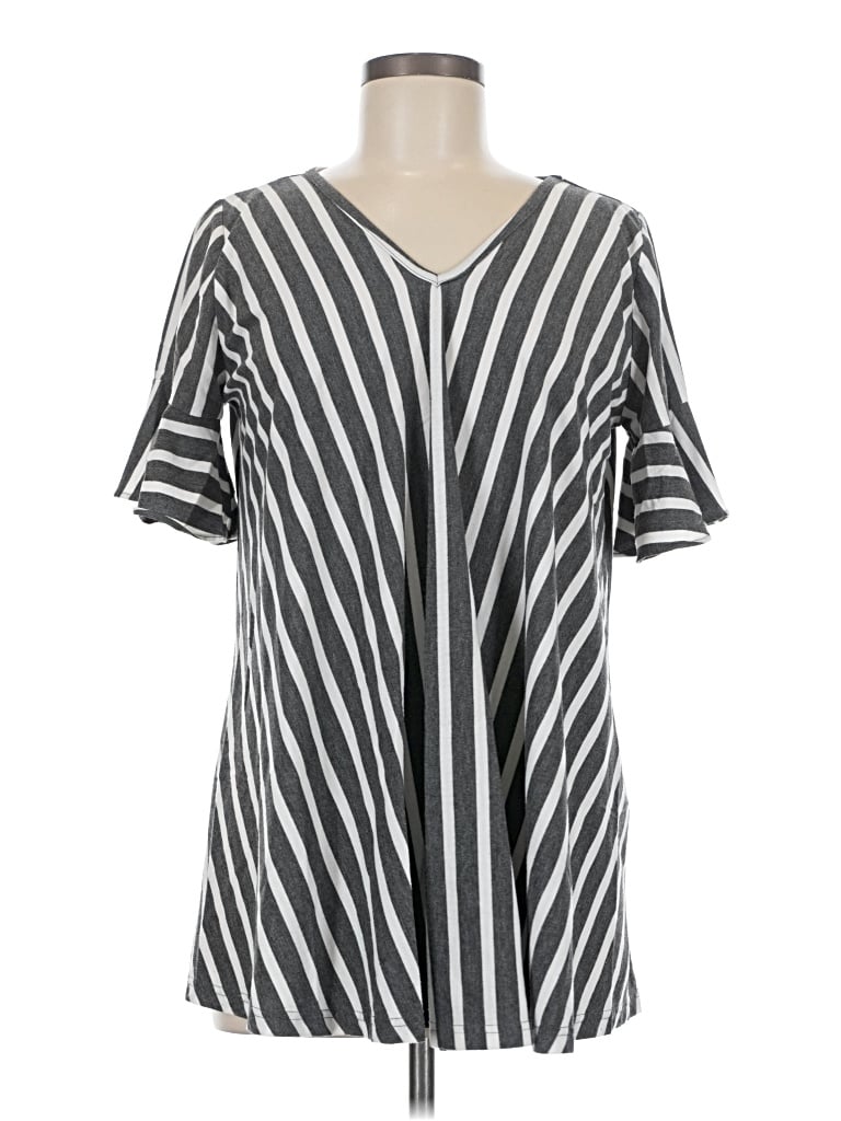 Pre-owned Tickled Teal Short Sleeve Top Silver V Neck Tops