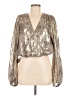Ramy Brook Metallic Silver Long Sleeve Silk Top Size M - photo 1
