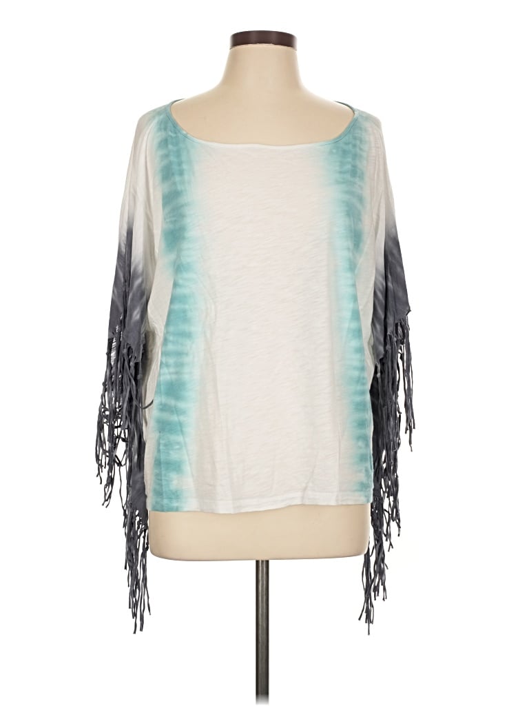 Pre-owned Fp Movement 3/4 Sleeve Top Teal Cold Shoulder Neckline Tops In Blue