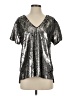Vanessa Virginia 100% Polyester Metallic Silver Short Sleeve Blouse Size S - photo 1