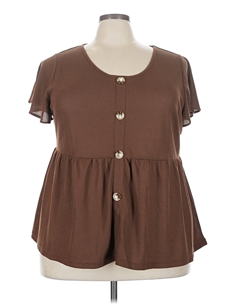 Pre-owned Agnes Orinda Short Sleeve Henley Shirt In Brown