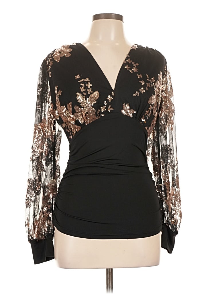 Pre-owned Chicme Long Sleeve Blouse In Black