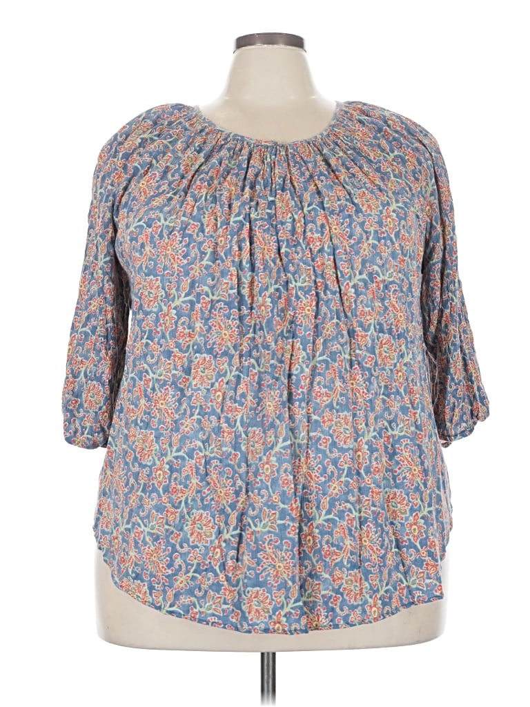 Pre-owned Chaps 3/4 Sleeve Blouse In Blue