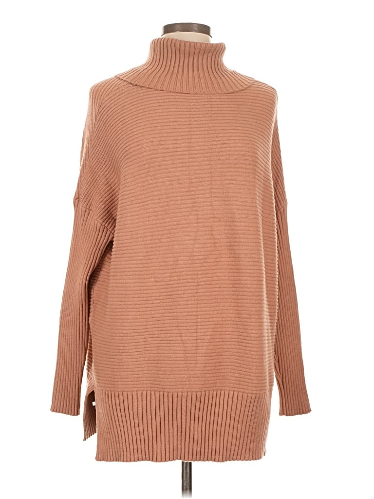 Pre-owned Efan Long Sleeve Top Tan Turtleneck Tops In Brown