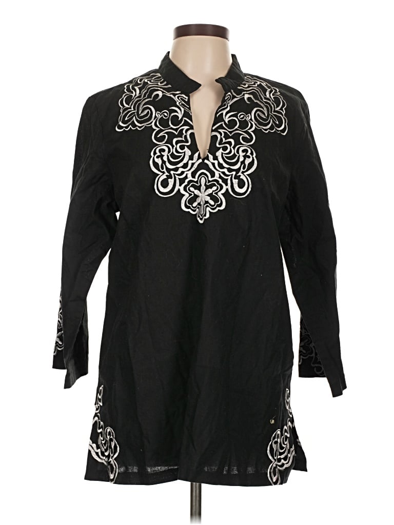 Pre-owned Travelsmith Long Sleeve Top Black Keyhole Neckline Tops