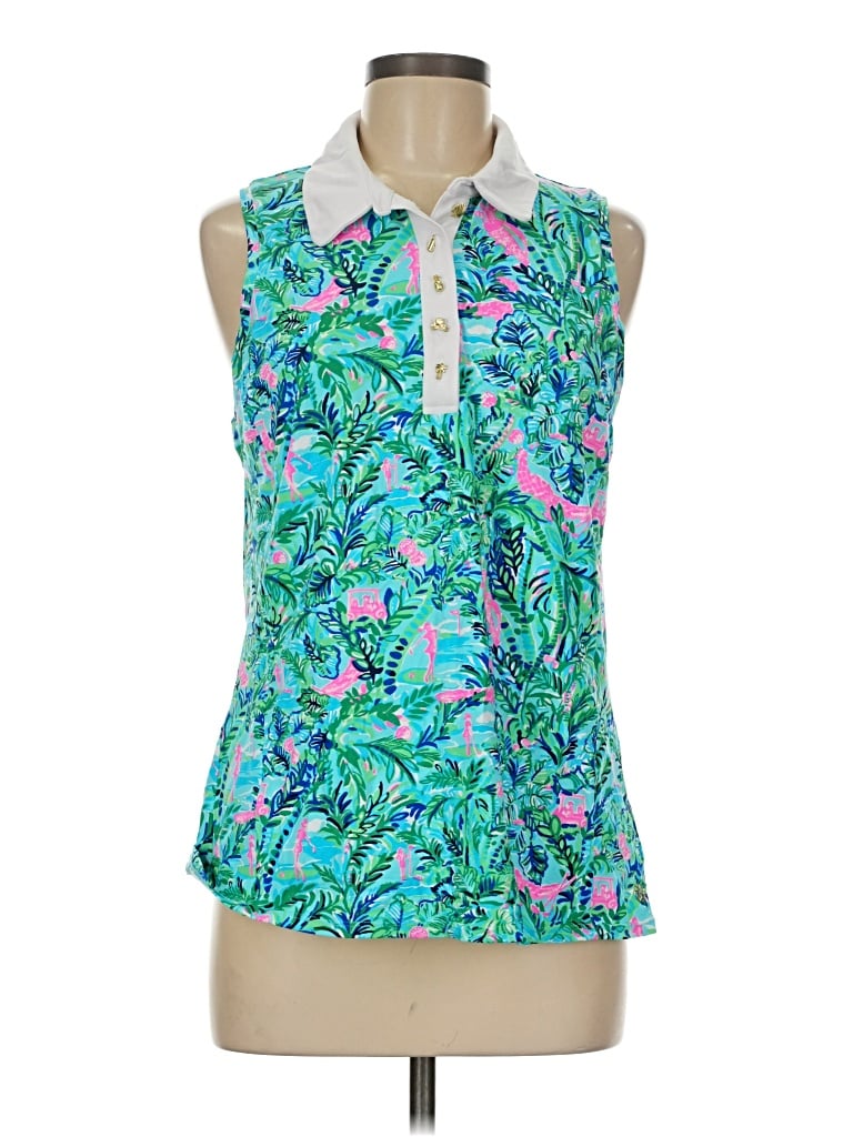 Pre-owned Lilly Pulitzer Luxletic Tank Top Teal Halter Neckline Tops In Blue