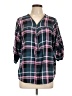 Unbranded 100% Rayon Plaid Teal Blue 3/4 Sleeve Button-Down Shirt Size L (estimated) - photo 1