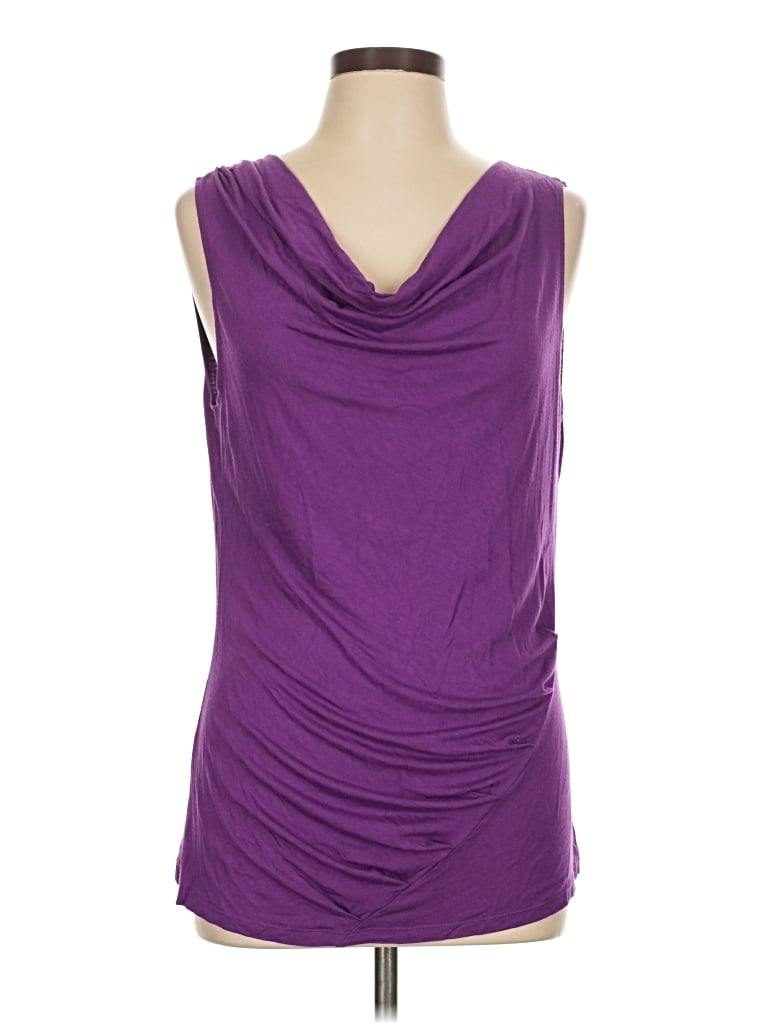 Elie Tahari Sleeveless Top Purple Solid Pattern Cowl Neck Tops - Used - Size Large