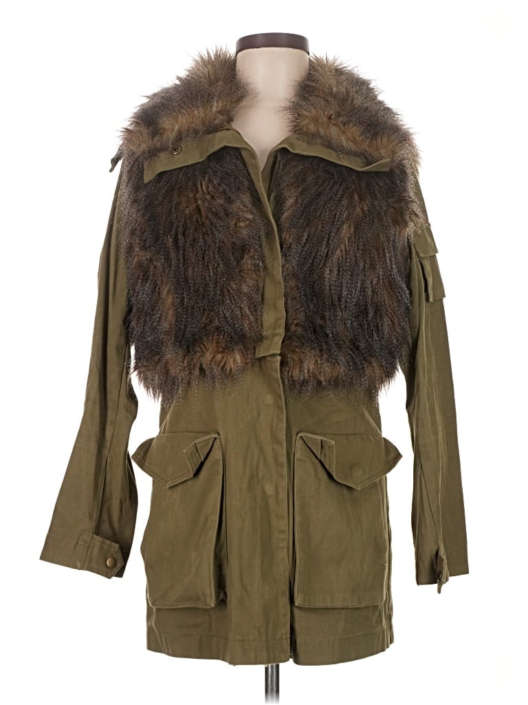 Pre-owned Three Floor Faux Fur Jacket In Green