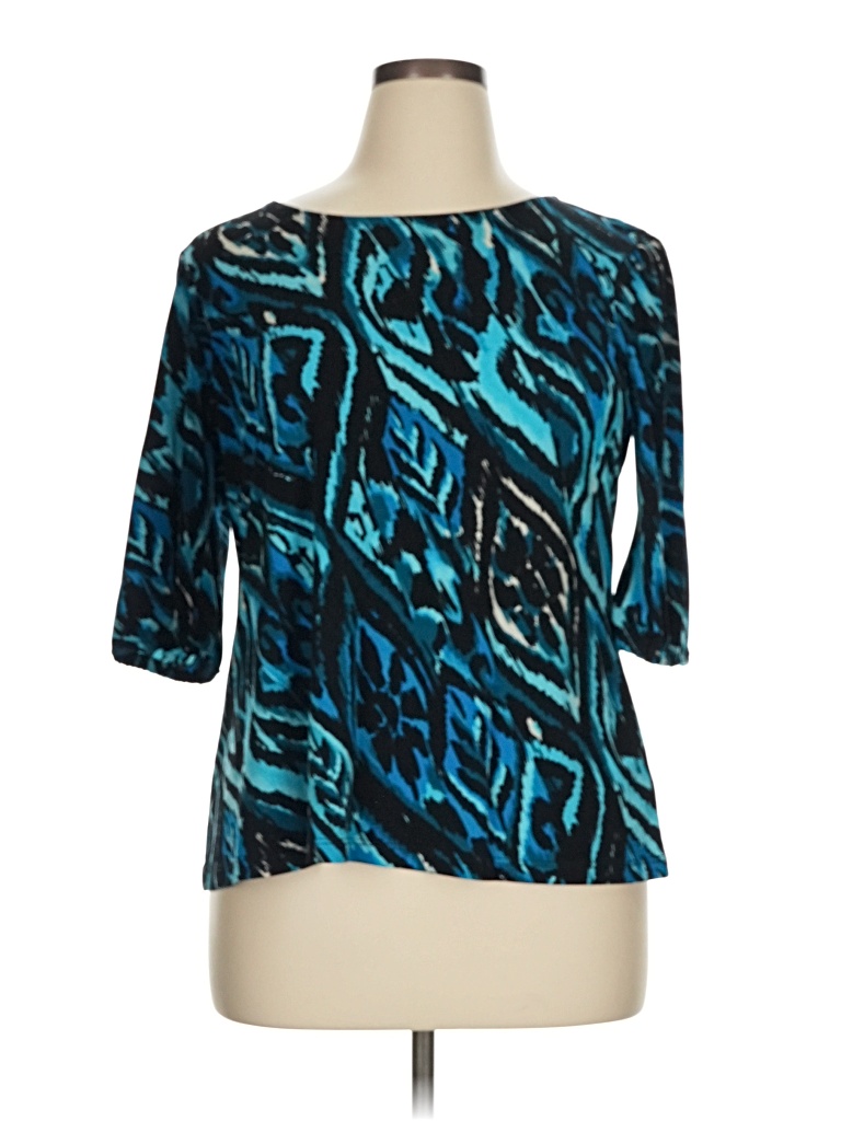 Pre-owned Investments 3/4 Sleeve Top Teal Boatneck Tops