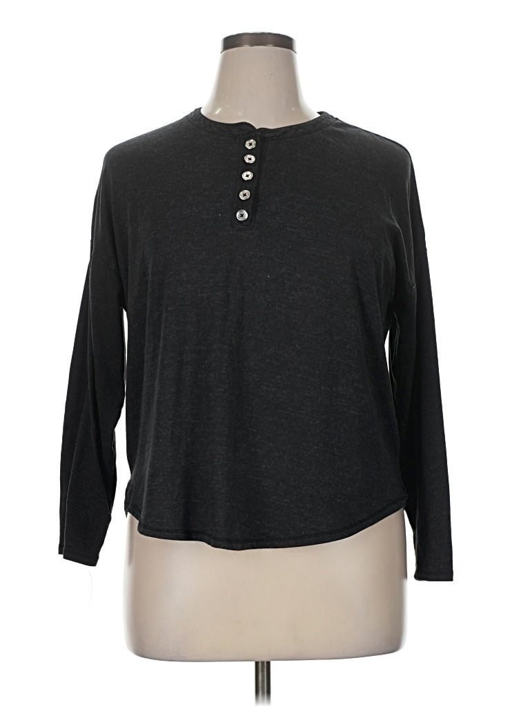 Pre-owned Jaclyn Intimates Long Sleeve Henley Shirt In Gray