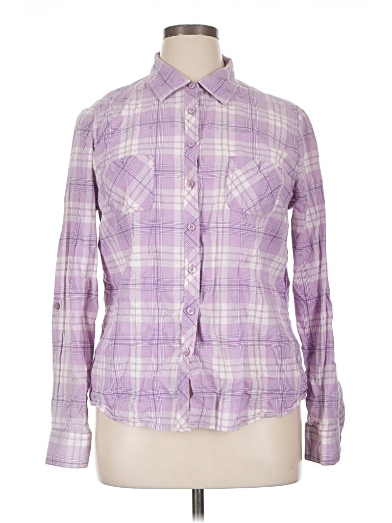 Pre-owned Faded Glory Long Sleeve Button Down Shirt In Purple