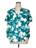 Torrid 100% Polyester Tropical Teal Short Sleeve Blouse Size 1X Plus (1) - photo 1