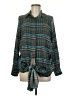JOA 100% Polyester Plaid Green Teal Long Sleeve Blouse Size M - photo 1
