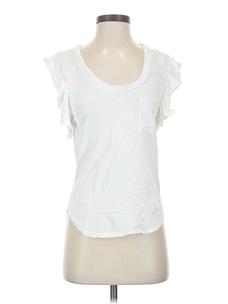 Pre-owned Pam & Gela Short Sleeve Top White Scoop Neck Tops
