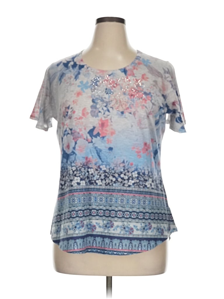 Pre-owned One World Short Sleeve Blouse In Blue