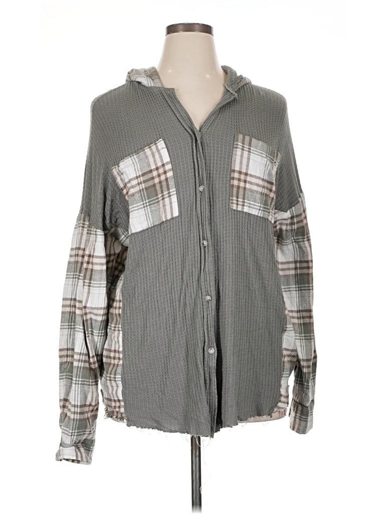 Pre-owned Bke Long Sleeve Blouse In Gray