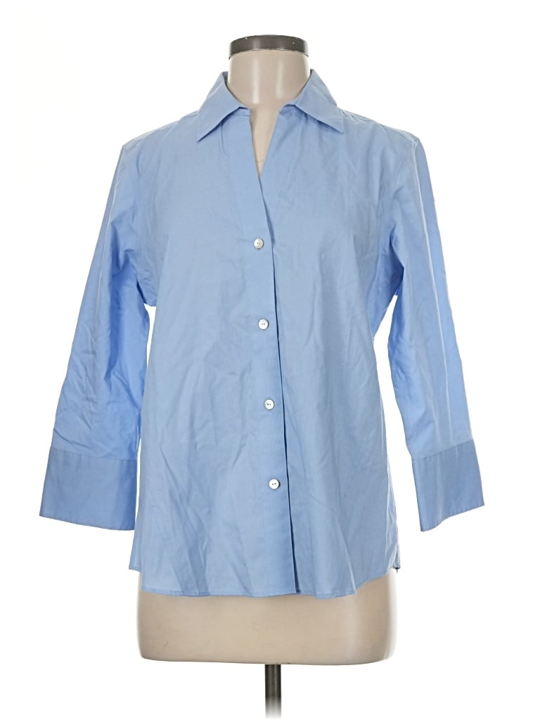 Pre-owned Foxcroft 3/4 Sleeve Button Down Shirt In Blue
