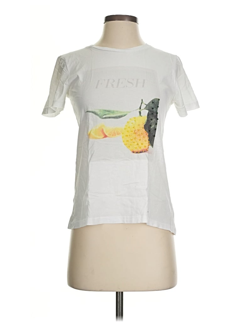 Pre-owned Industry Short Sleeve Top White Crew Neck Tops