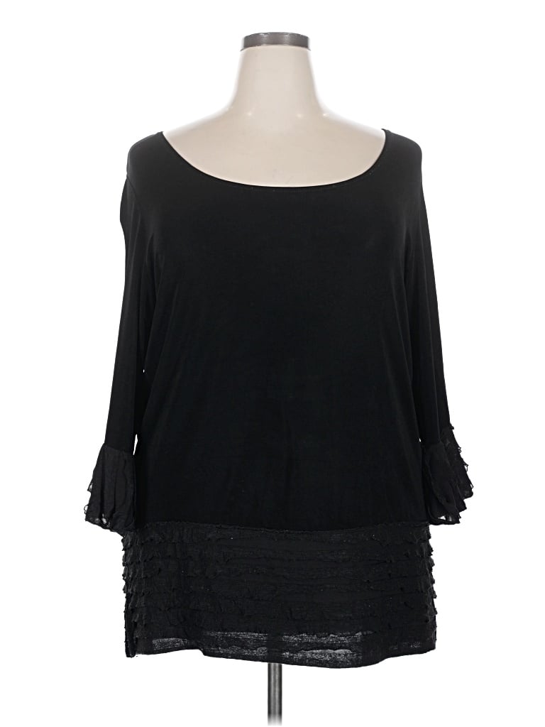 Pre-owned Slinky Brand 3/4 Sleeve Top Black Off The Shoulder Neckline Tops