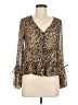 Primark 100% Polyester Animal Print Brown Long Sleeve Blouse Size 6 - photo 1