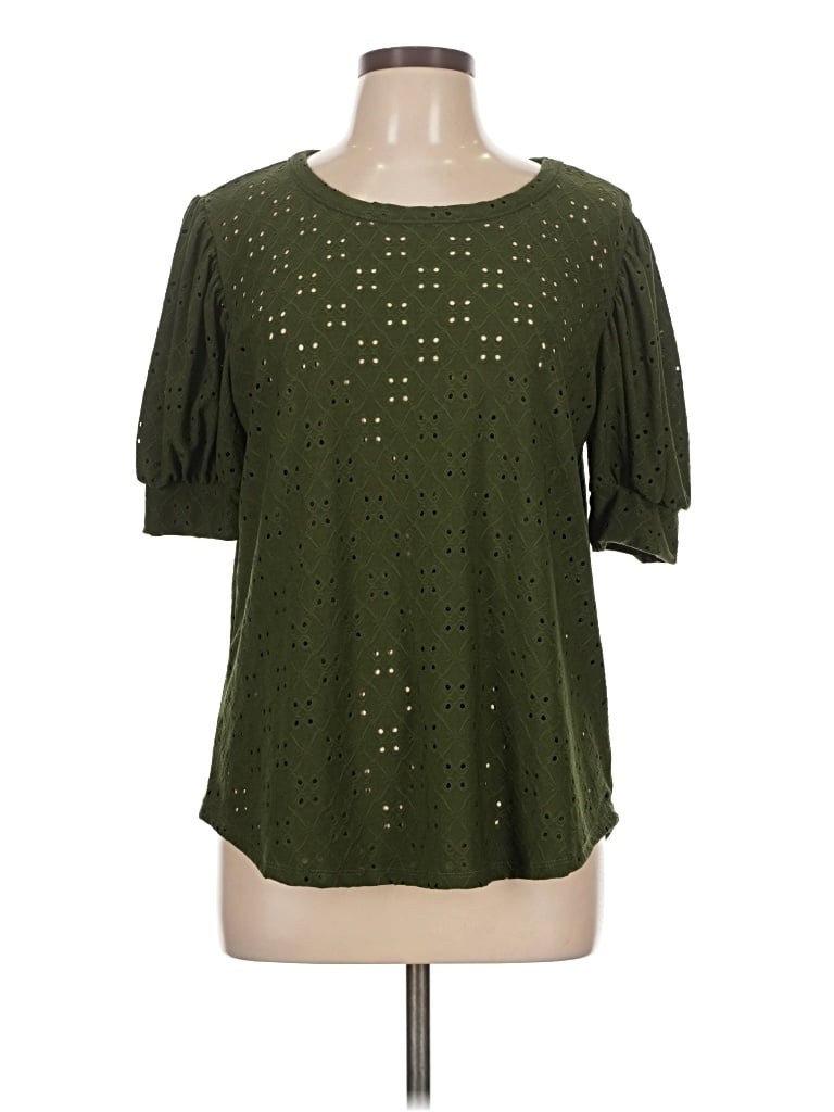 Pre-owned Kim & Cami Short Sleeve Blouse In Green