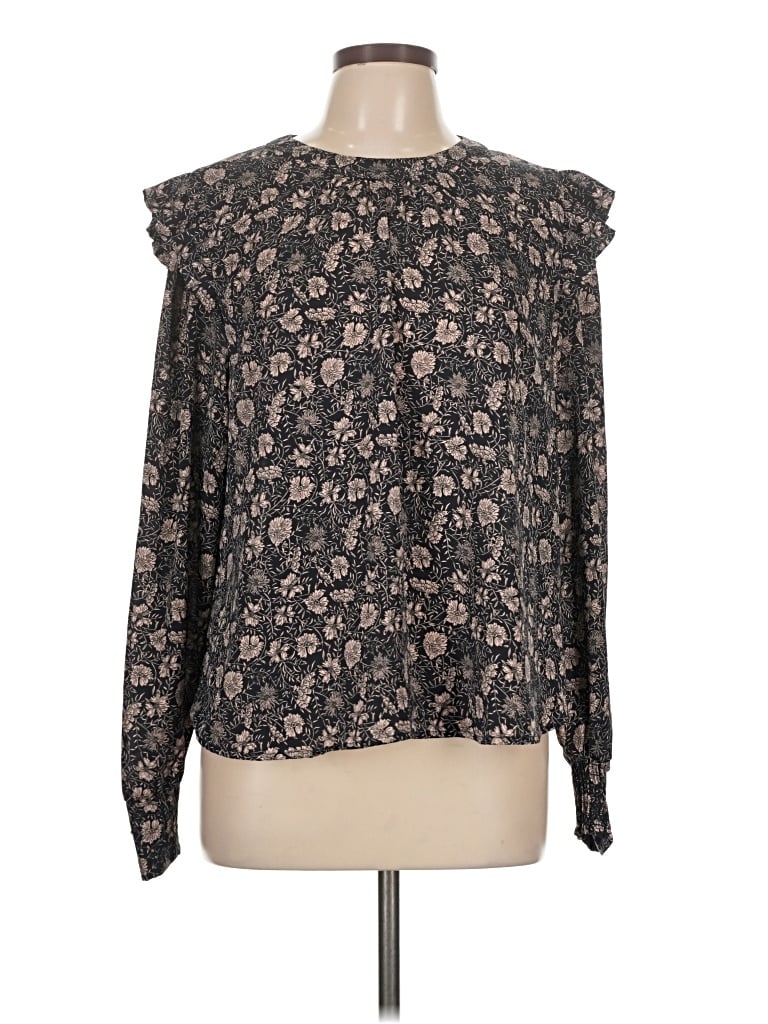 Pre-owned Evereve Long Sleeve Blouse In Black