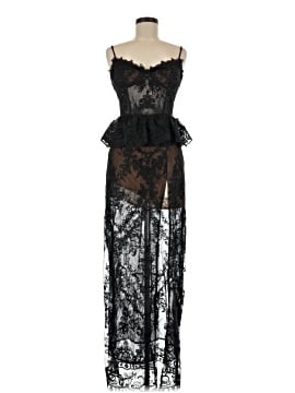 black white embroidered dress Ceil Chapman 1960's Black Spaghetti Straps Crepe Cocktail Gown main image 0
