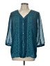 Krazy Kat 100% Polyester Polka Dots Teal 3/4 Sleeve Blouse Size L - photo 2