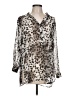 W by Worth 100% Polyester Animal Print Silver 3/4 Sleeve Blouse Size L - photo 1