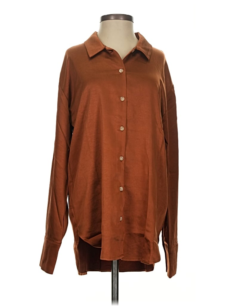 Mystree Long Sleeve Button Down Shirt In Brown