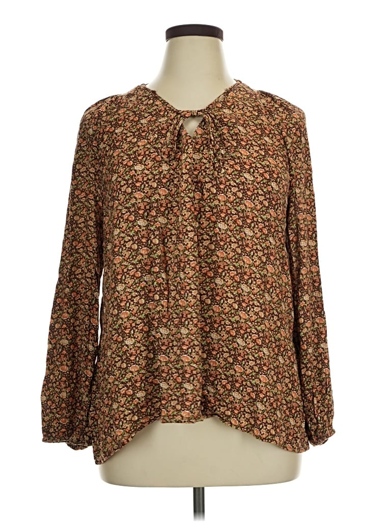 Pre-owned Natural Life Long Sleeve Blouse In Brown