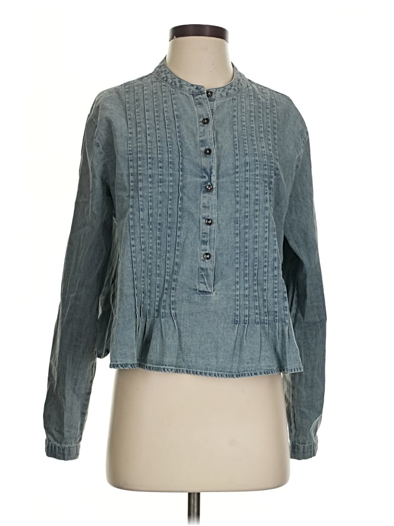 Pre-owned Natural Life Long Sleeve Blouse In Blue