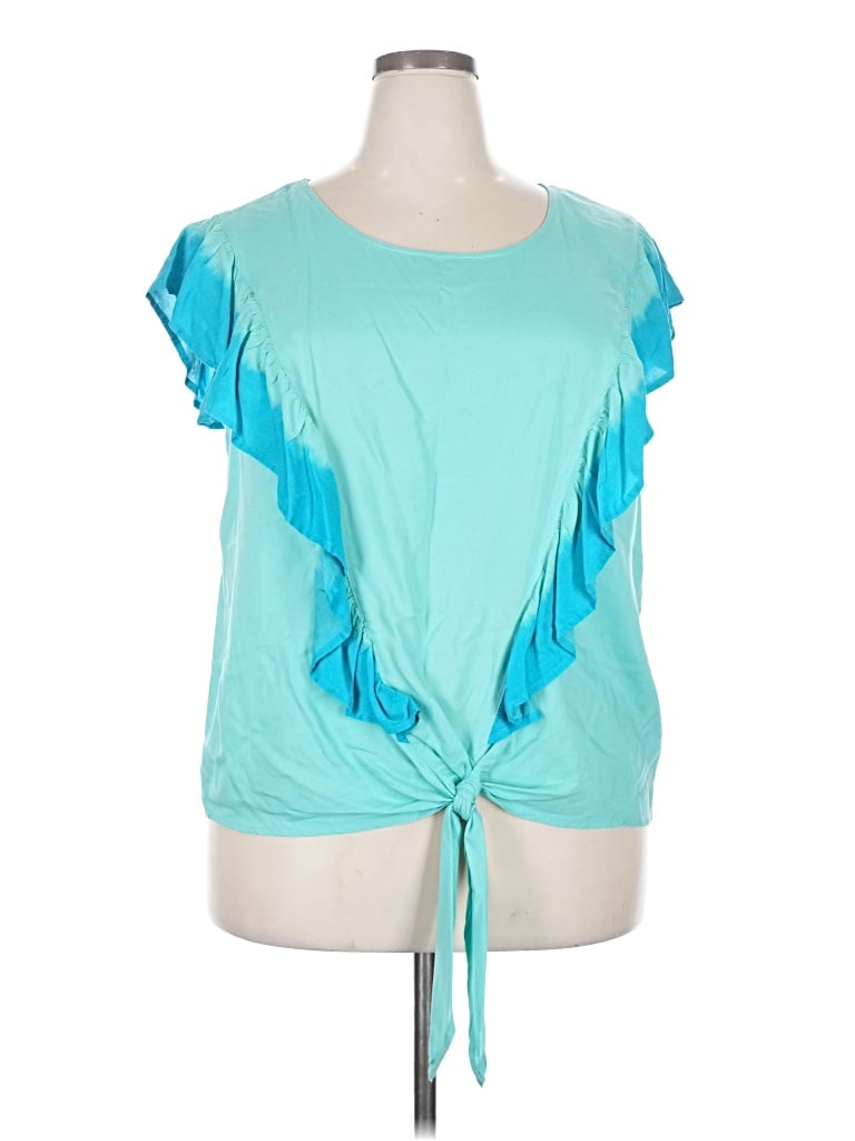 A.n.a. A New Approach Short Sleeve Top Teal Keyhole Neckline Tops In Blue
