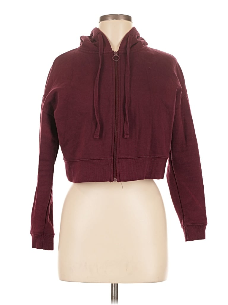 Pre-owned Pull & Bear Zip Up Hoodie In Burgundy