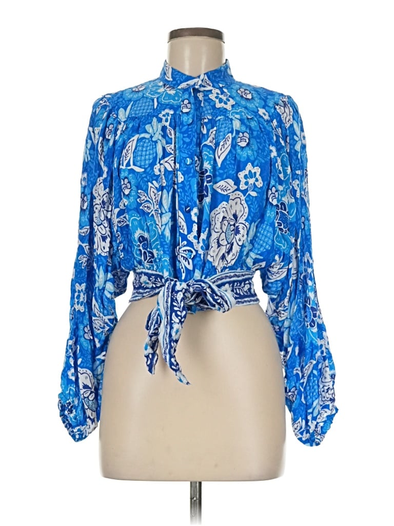 Pre-owned Nicole Miller Long Sleeve Blouse In Blue