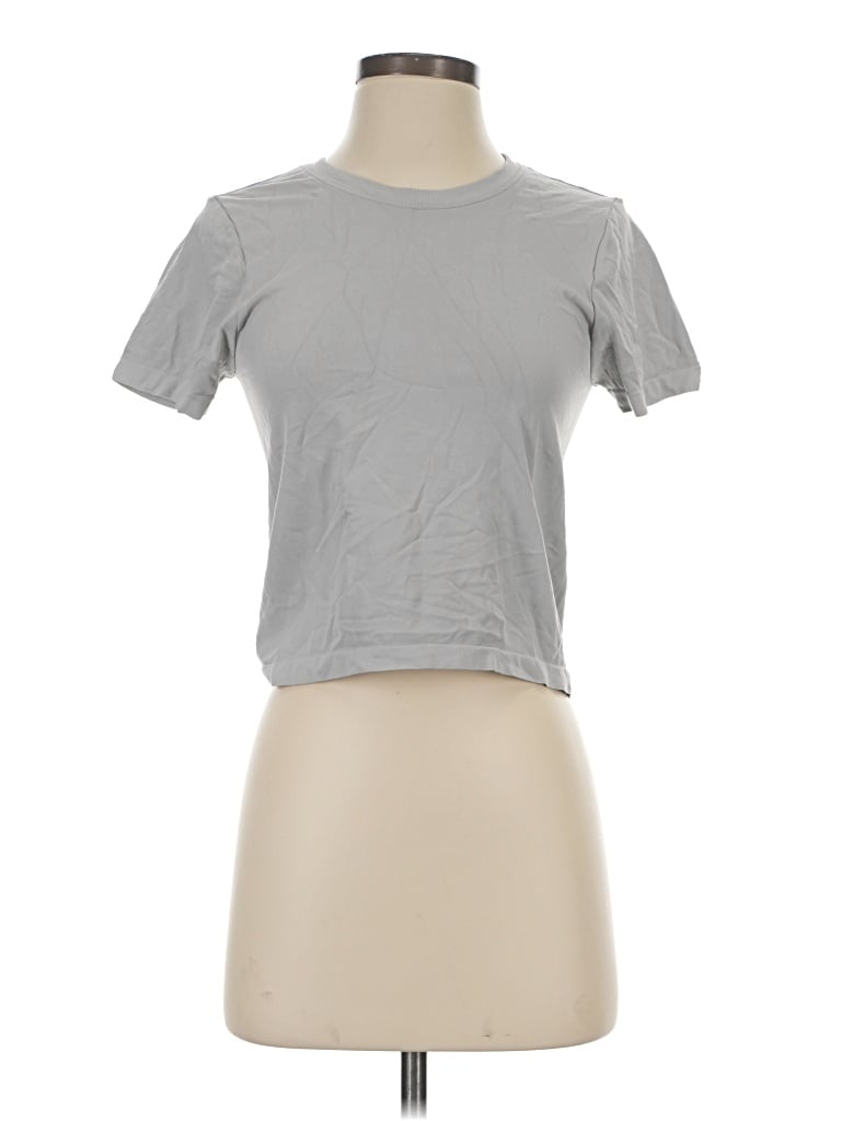 Pre-owned Harmony And Balance Short Sleeve Top Gray Crew Neck Tops