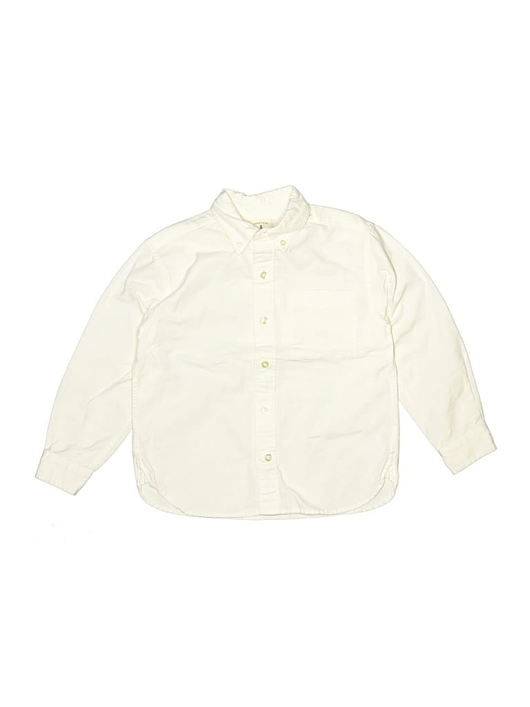 Pre-owned Lands' End Kids'  Long Sleeve Button Down Shirt In Ivory