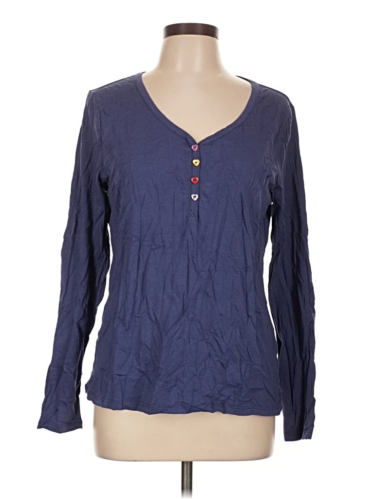 Pre-owned Candace Cameron Bure Long Sleeve Henley Shirt In Blue