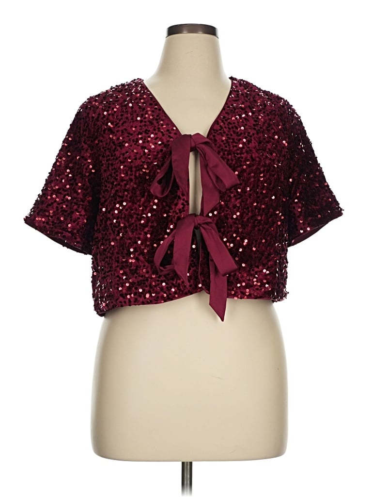 Pre-owned Cece Short Sleeve Blouse In Burgundy