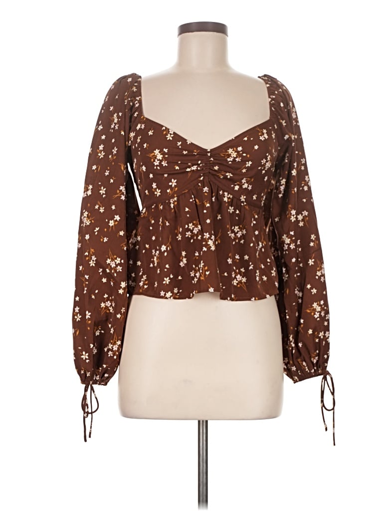 Mi Ami Long Sleeve Blouse In Brown