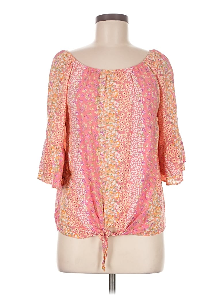 Pre-owned I.n. Studio 3/4 Sleeve Blouse In Pink