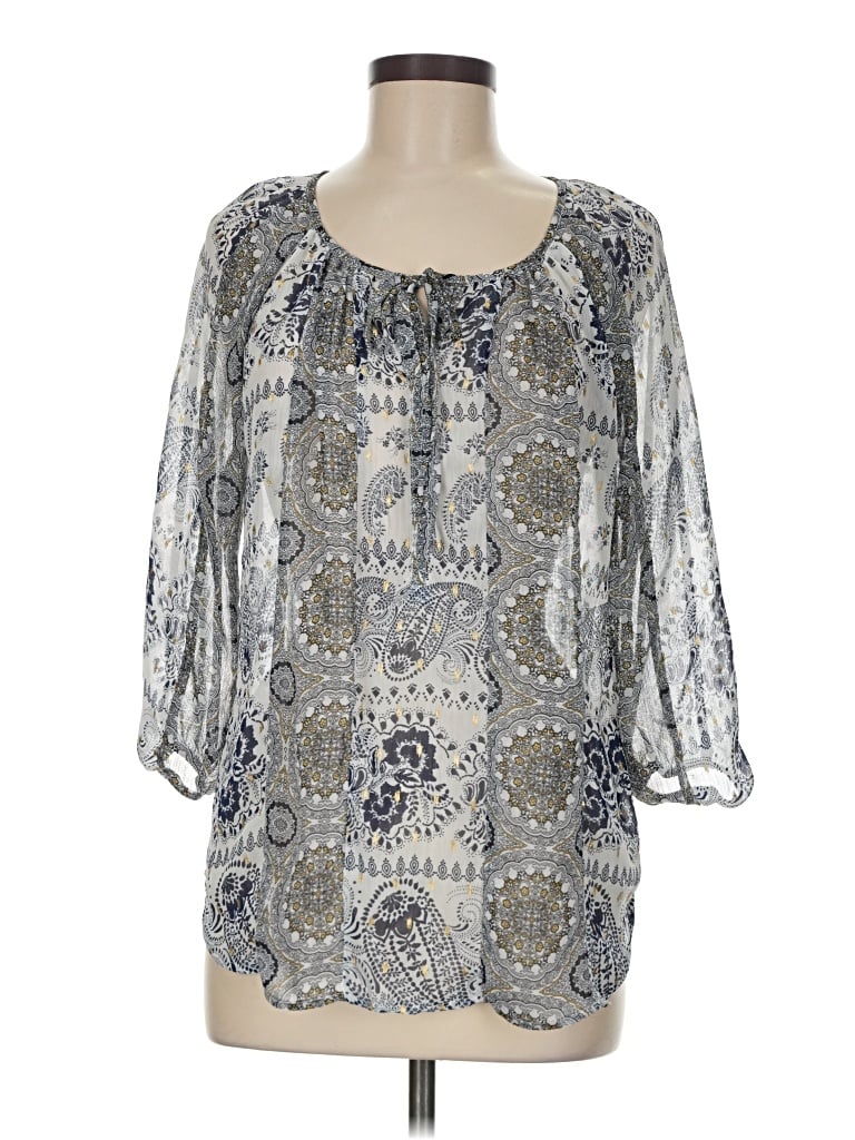 Pre-owned Fig And Flower 3/4 Sleeve Blouse In Silver