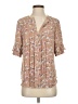 Ann Taylor 100% Polyester Floral Tan Short Sleeve Blouse Size XS - photo 1