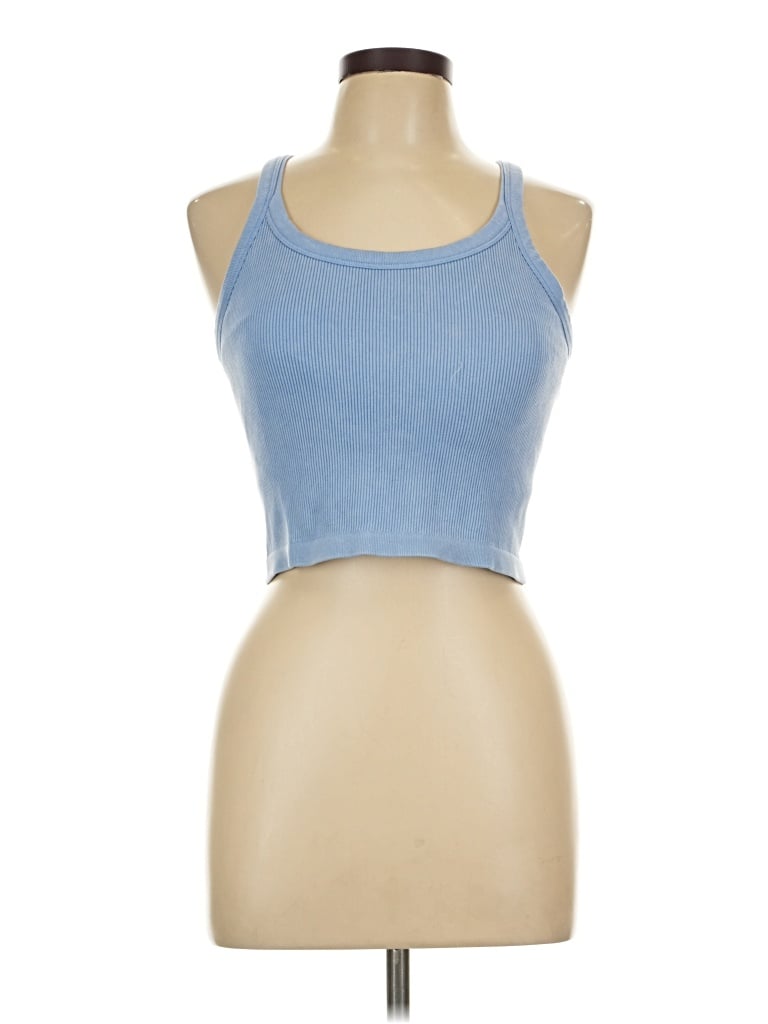 Pre-owned Harmony And Balance Tank Top Blue Halter Neckline Tops