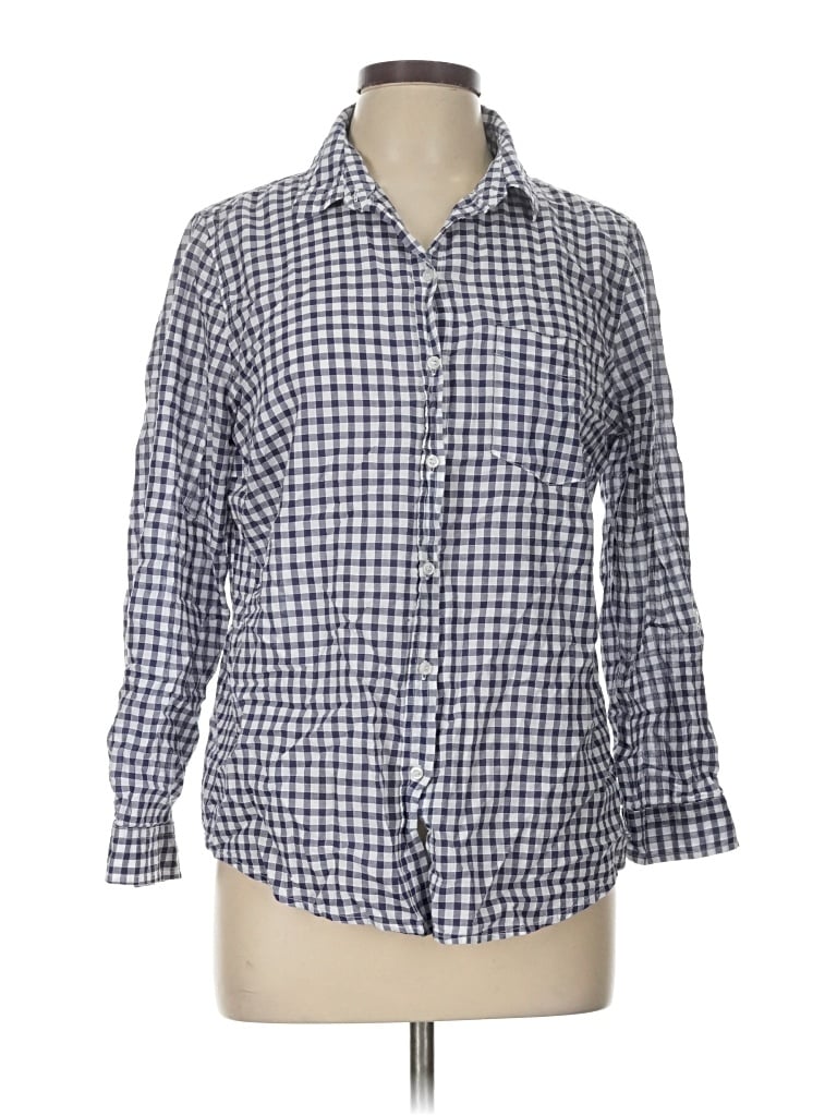 Pre-owned Faded Glory 3/4 Sleeve Button Down Shirt In Blue