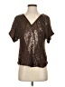Shelli Segal 100% Silk Metallic Brown Short Sleeve Silk Top Size S (estimated) - photo 1