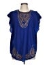Black Label by Chico's 100% Polyester Blue Short Sleeve Blouse Size Lg (2) - photo 1